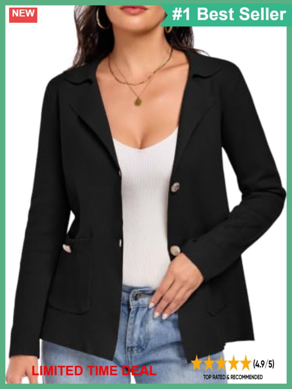 Knit Sweater Blazer Open Front Notch Lapel Business Casual Jacket